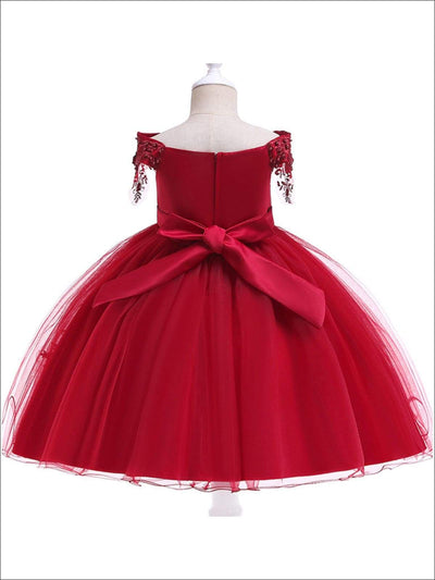 Girls Christmas Dresses | Off Shoulder Lace Applique Holiday Dress