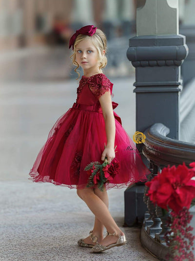 Girls Christmas Dresses | Off Shoulder Lace Applique Holiday Dress