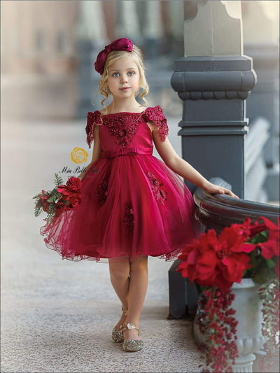 Girls Christmas Dresses | Off Shoulder Lace Applique Holiday Dress