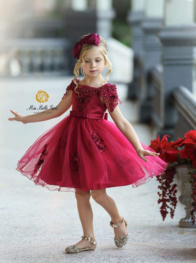 Girls Christmas Dresses | Off Shoulder Lace Applique Holiday Dress
