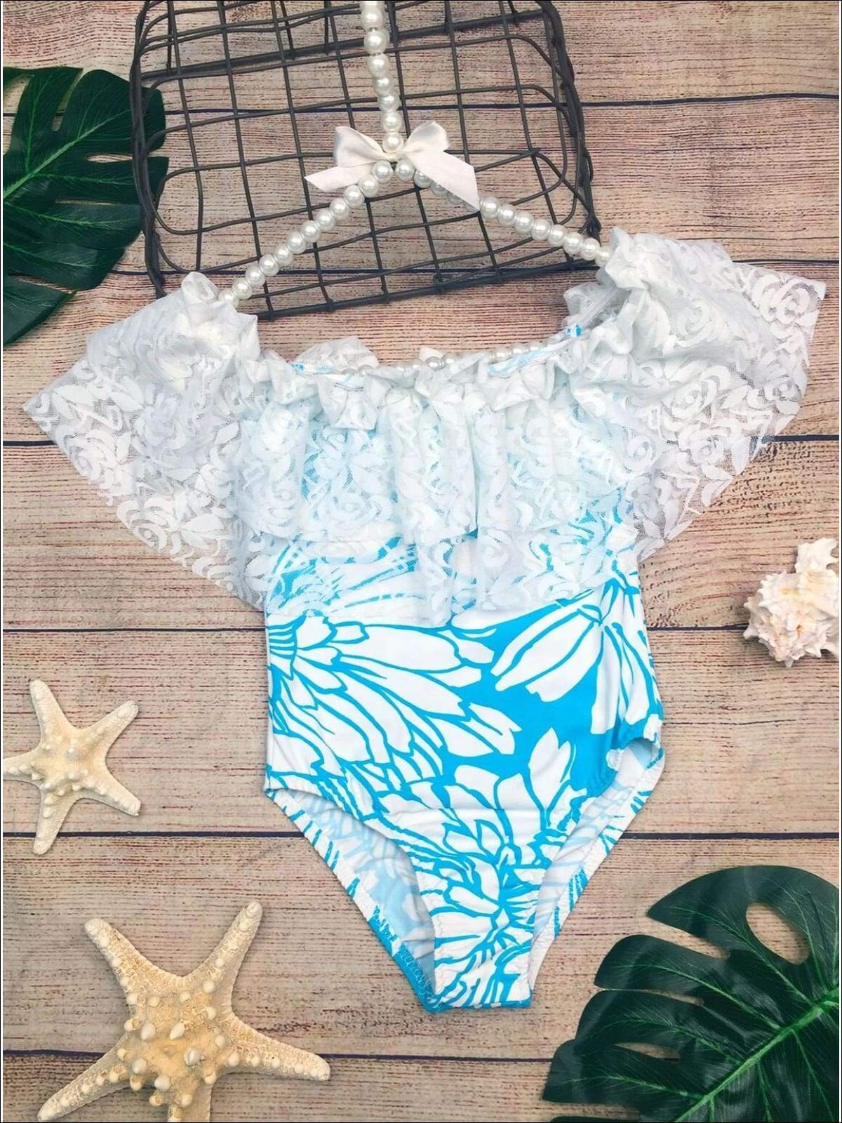 Girls Cute Swimsuits | Lace Bib One Piece Swimsuit - Mia Belle Girls