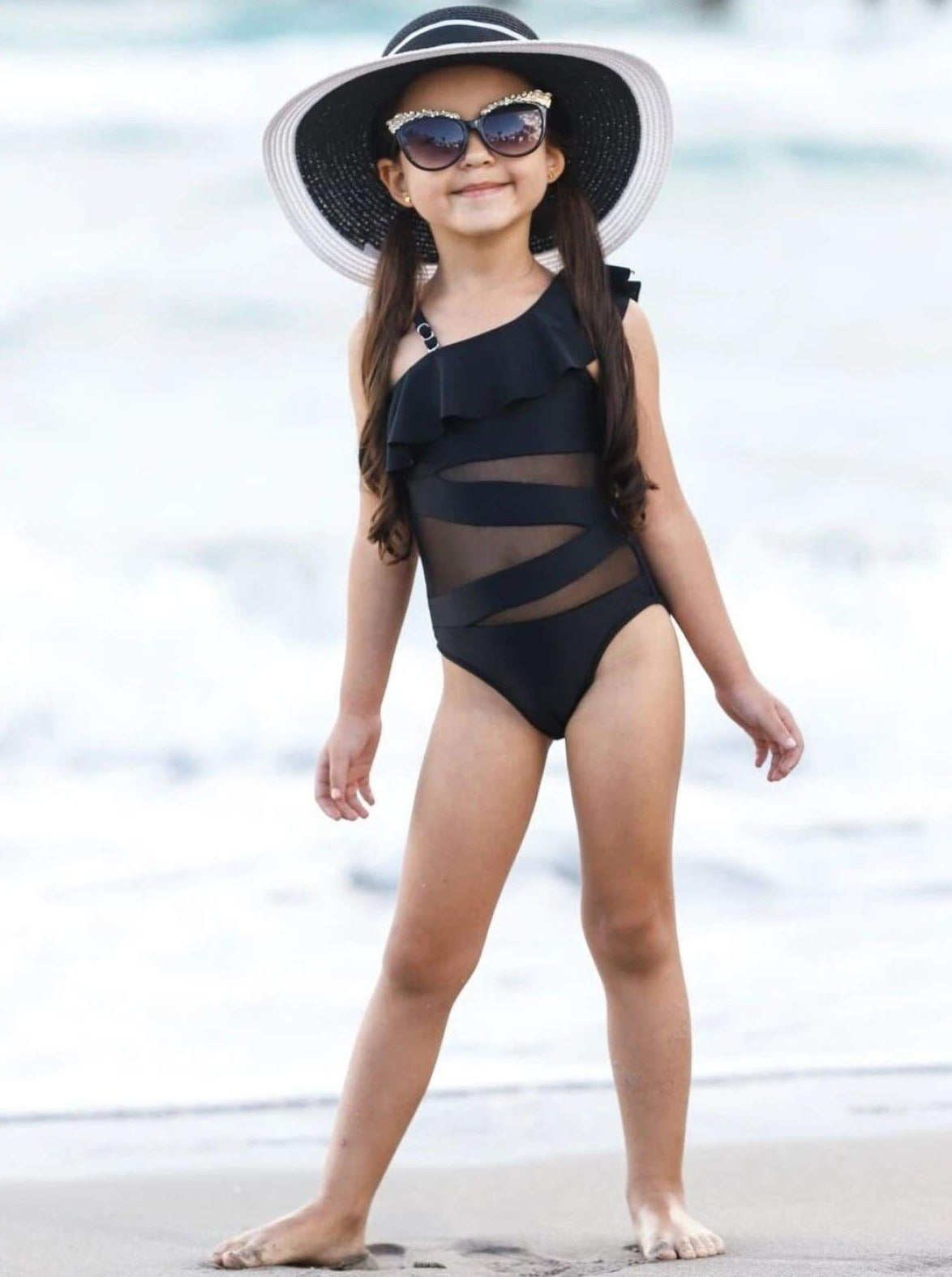 Kids Cute Swimsuits | Little Girls One Shoulder One Piece Swimsuit