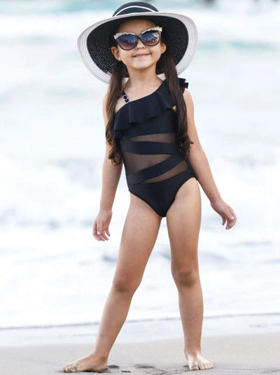 Kids Cute Swimsuits | Little Girls One Shoulder One Piece Swimsuit