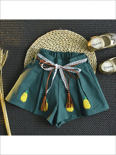 Girls Pineapple Print Ruffled Blouse & Wide Leg Shorts Set - Girls Spring Casual Set