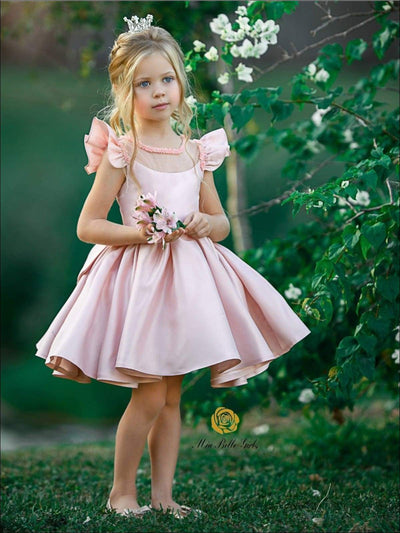 Girls Formal Dresses | Pink Flutter Sleeve Beaded Collar Party Dress
