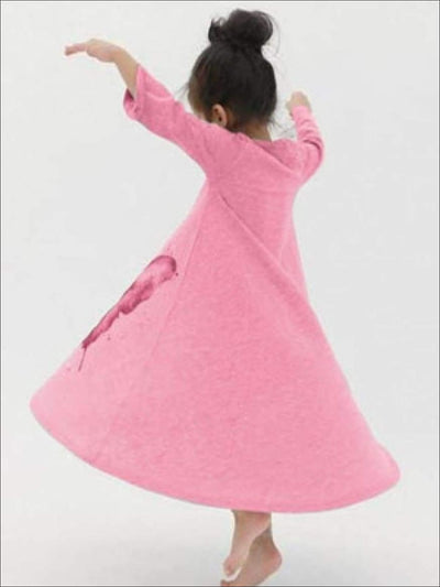 Girls Pink Butterfly Print Dress - Girls Fall Casual Dress