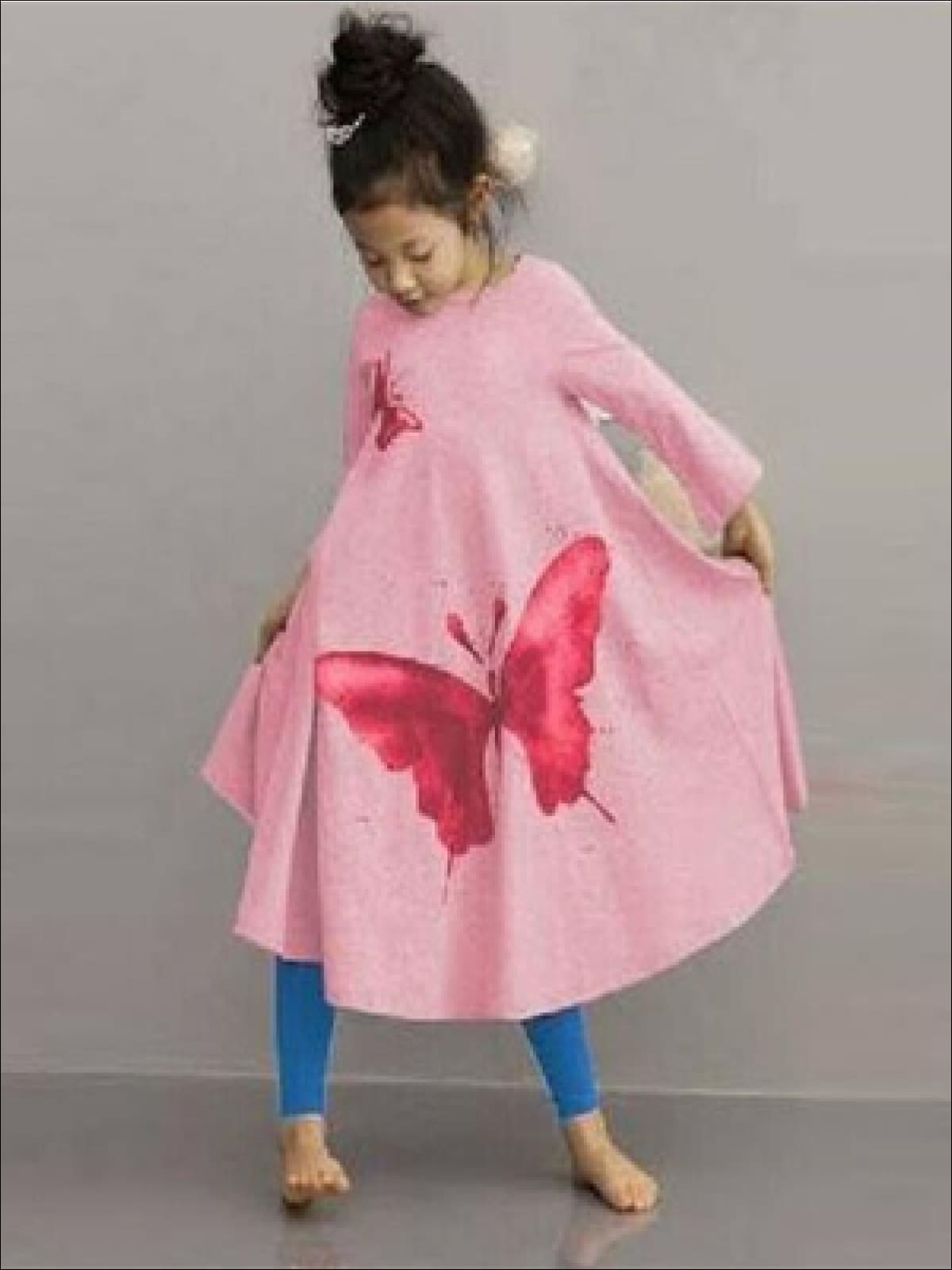 Girls Pink Butterfly Print Dress - Girls Fall Casual Dress