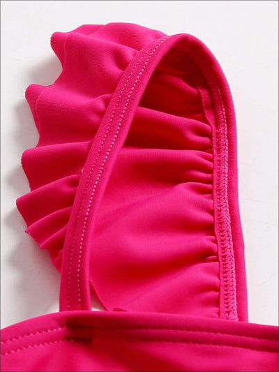 Girls Pink Flamingo One Piece Swimsuit With Feather Detail - Girls One Piece Swimsuit