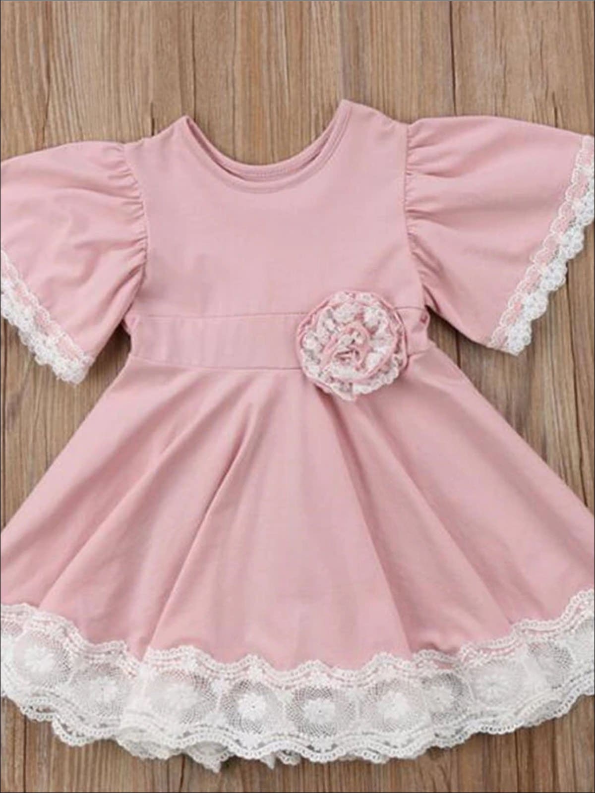 Toddler Spring Dresses | Girls Pink Lace Flare Sleeve A-Line Dress