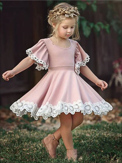 Toddler Spring Dresses | Girls Pink Lace Flare Sleeve A-Line Dress