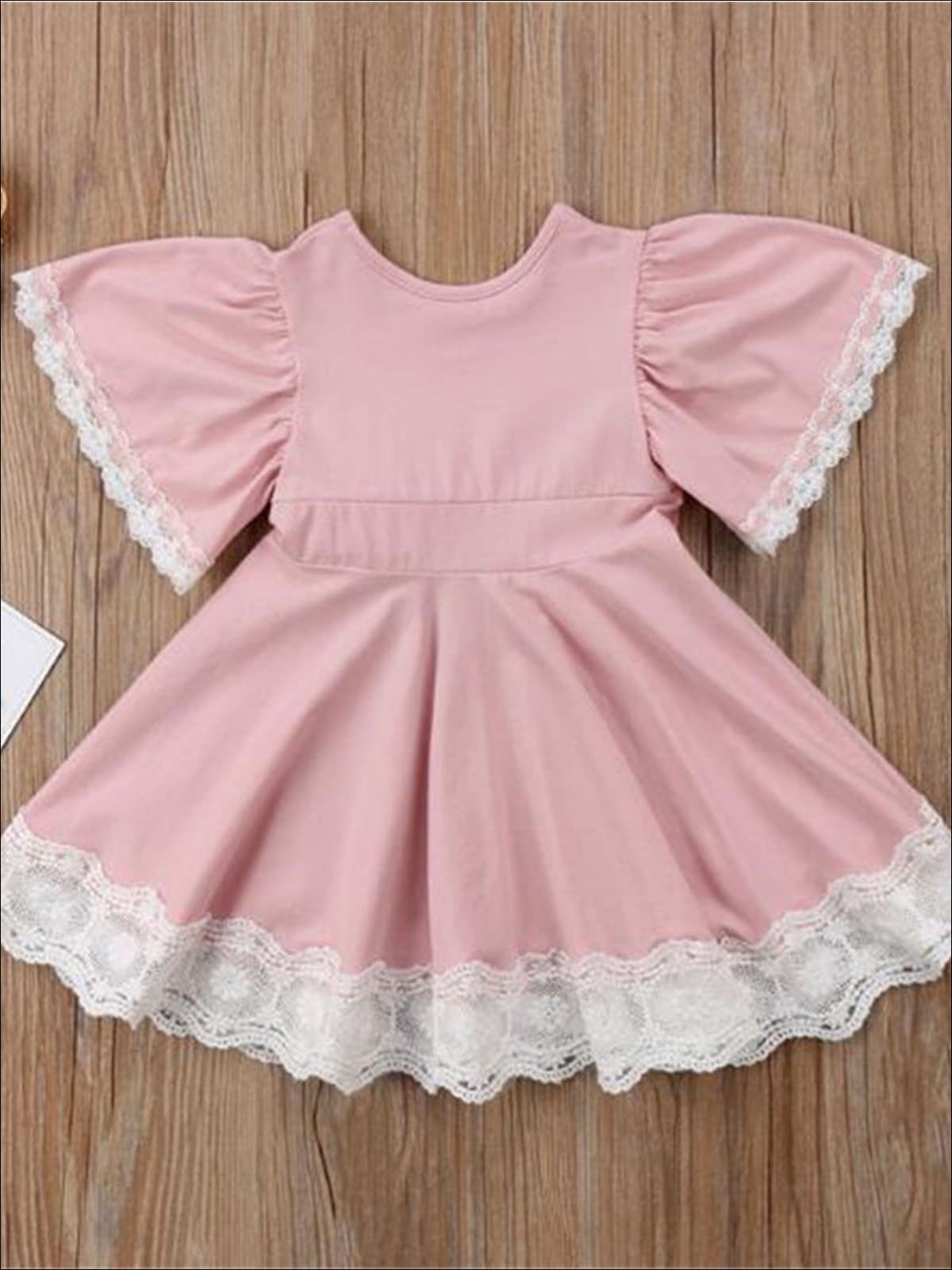 Toddler Spring Dresses | Girls Pink Lace Flare Sleeve A-Line Dress