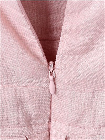 Toddler Spring Dress | Girls Pink Lace Flutter Sleeve Pleated Dress