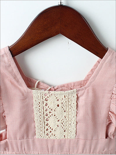 Toddler Spring Dress | Girls Pink Lace Flutter Sleeve Pleated Dress