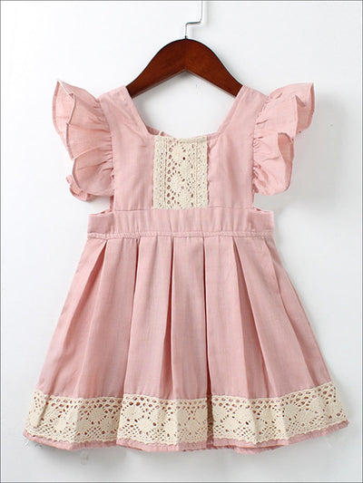 Toddler Spring Dress | Girls Pink Lace Flutter Sleeve Pleated Dress