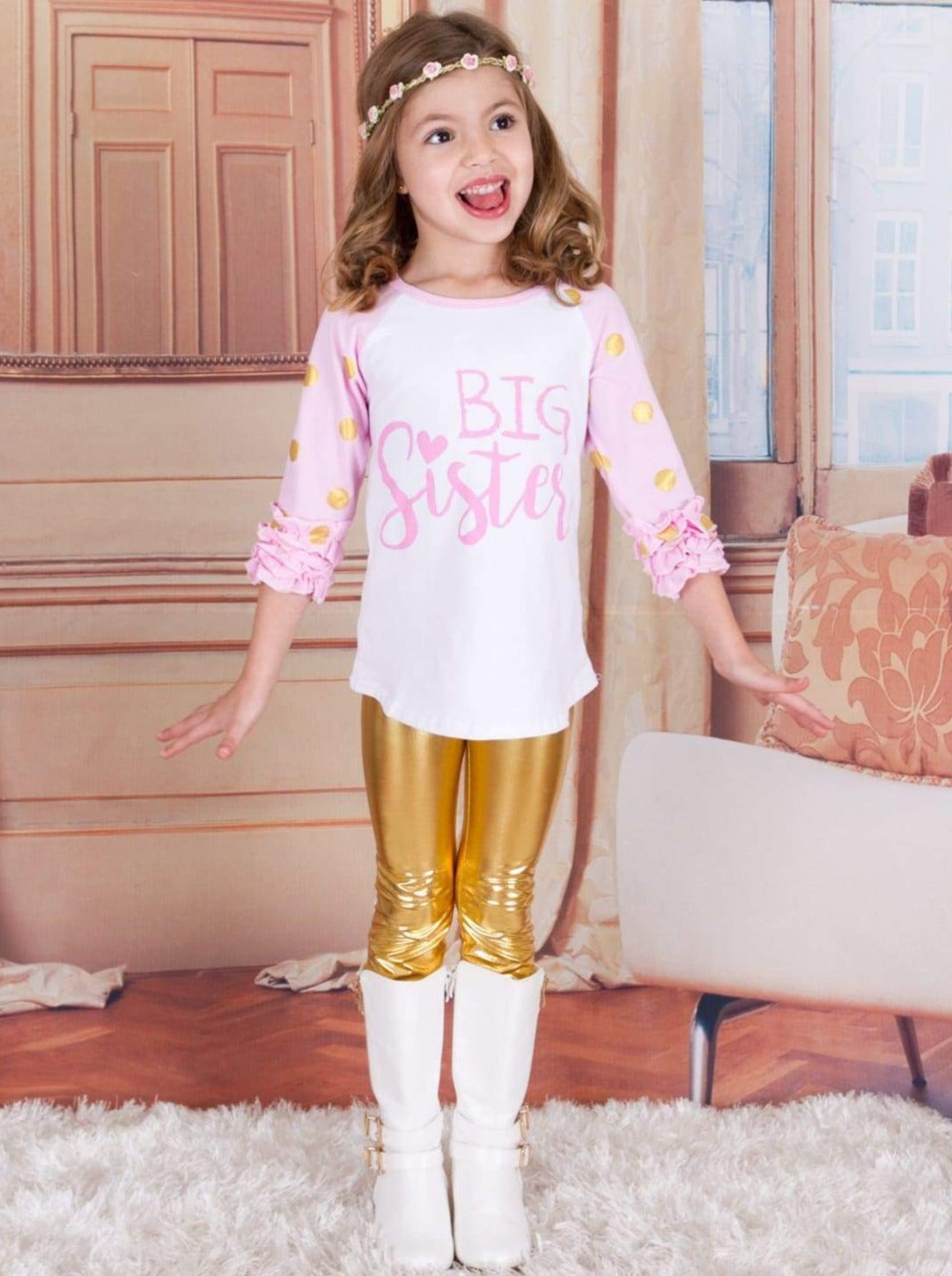 Girls Pink & White Big Sister Raglan Sleeve Tee - Girls Fall Top