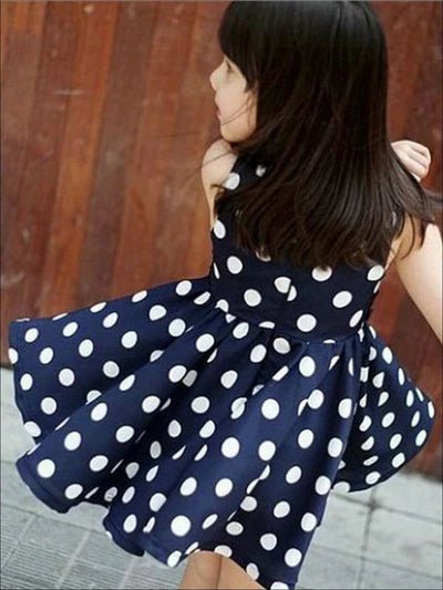 Girls Cute Spring Dresses | Sleeveless Polka Dot Bow Waist Dress