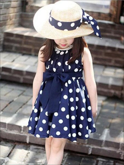 Girls Cute Spring Dresses | Sleeveless Polka Dot Bow Waist Dress