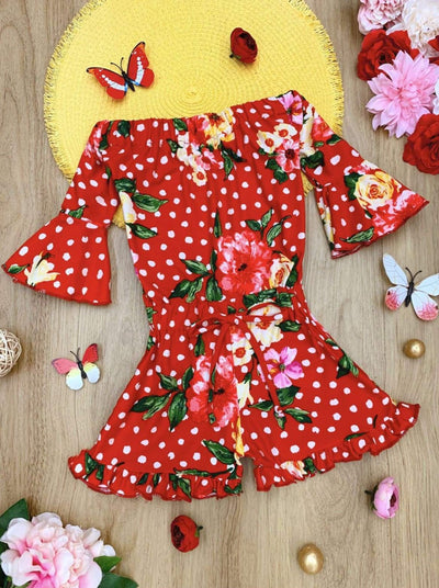 Children's Rompers | Girls Spring Floral Boho Drawstring Ruffle Romper