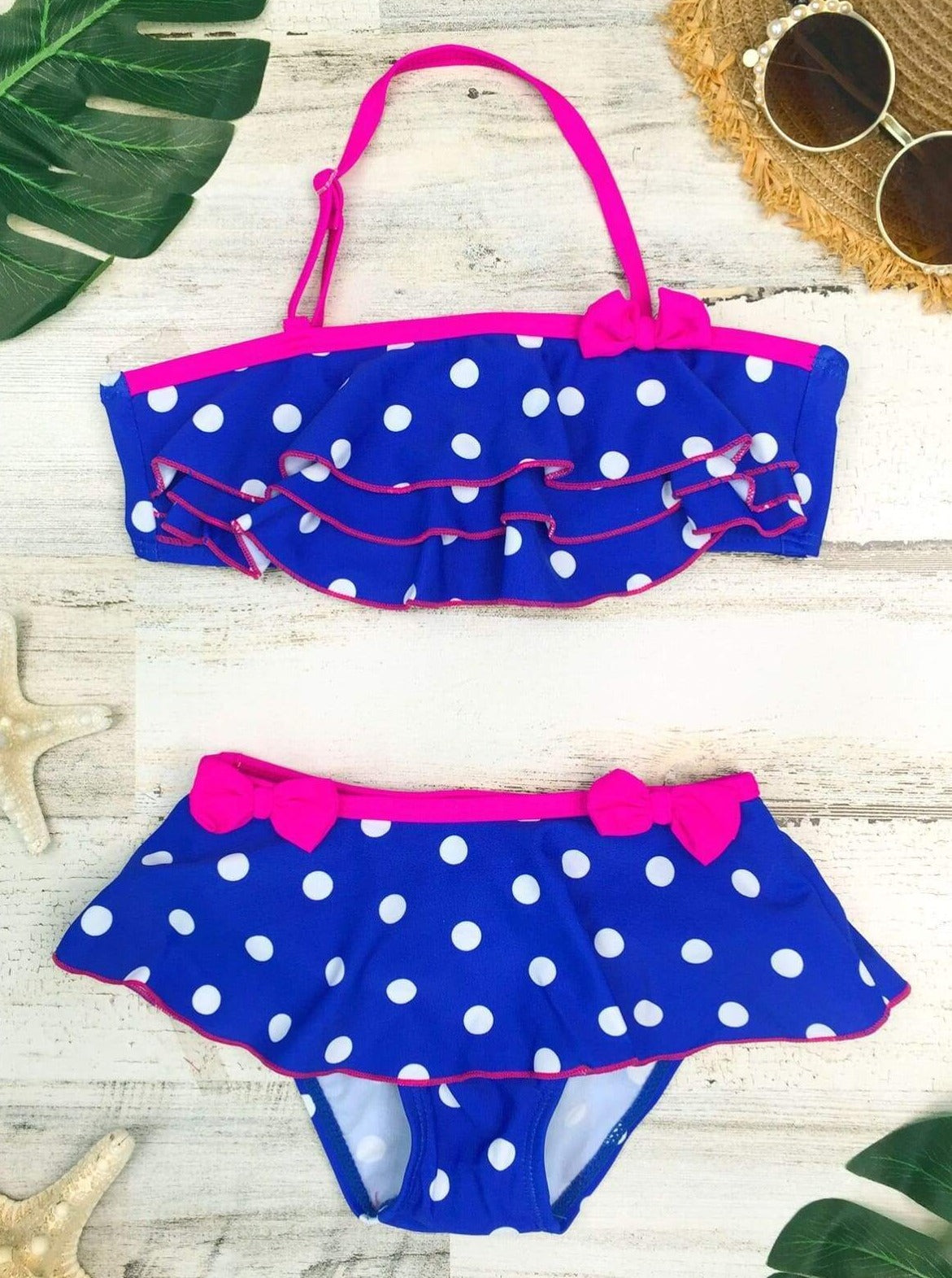 Toddler Two Piece Swimsuit | Girls Polka Dot Ruffle Skirted Swimsuit