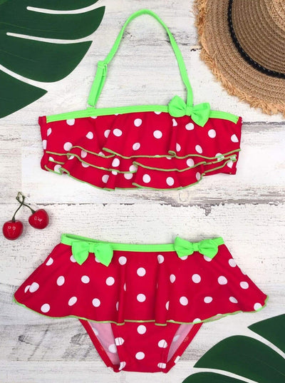 Toddler Two Piece Swimsuit | Girls Polka Dot Ruffle Skirted Swimsuit