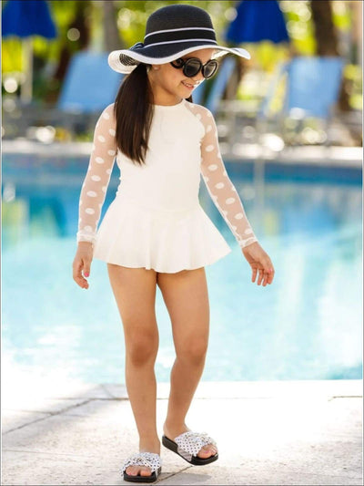 Kids Swimsuits | Girls Polka Dot Mesh Skirted One Piece Swimsuit