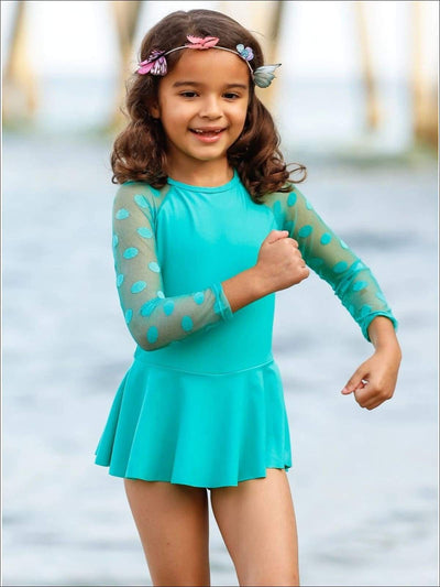 Kids Swimsuits | Girls Polka Dot Mesh Skirted One Piece Swimsuit