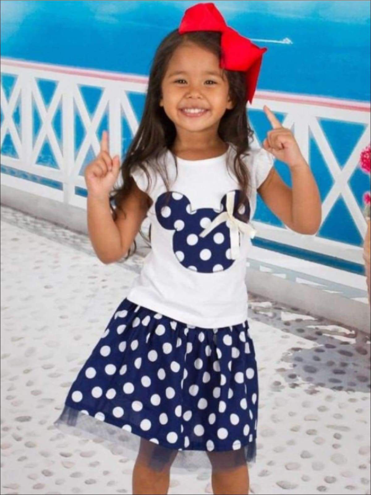 Girls Polka Dot Mouse Applique T-Shirt & Skirt Set - Girls Spring Casual Set