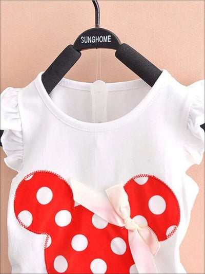 Girls Polka Dot Mouse Applique T-Shirt & Skirt Set - Girls Spring Casual Set