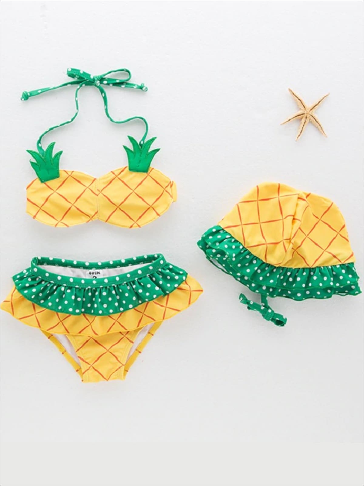 Toddler Swimsuits | Polka Dot Pineapple Two Piece Swimsuit & Hat Set