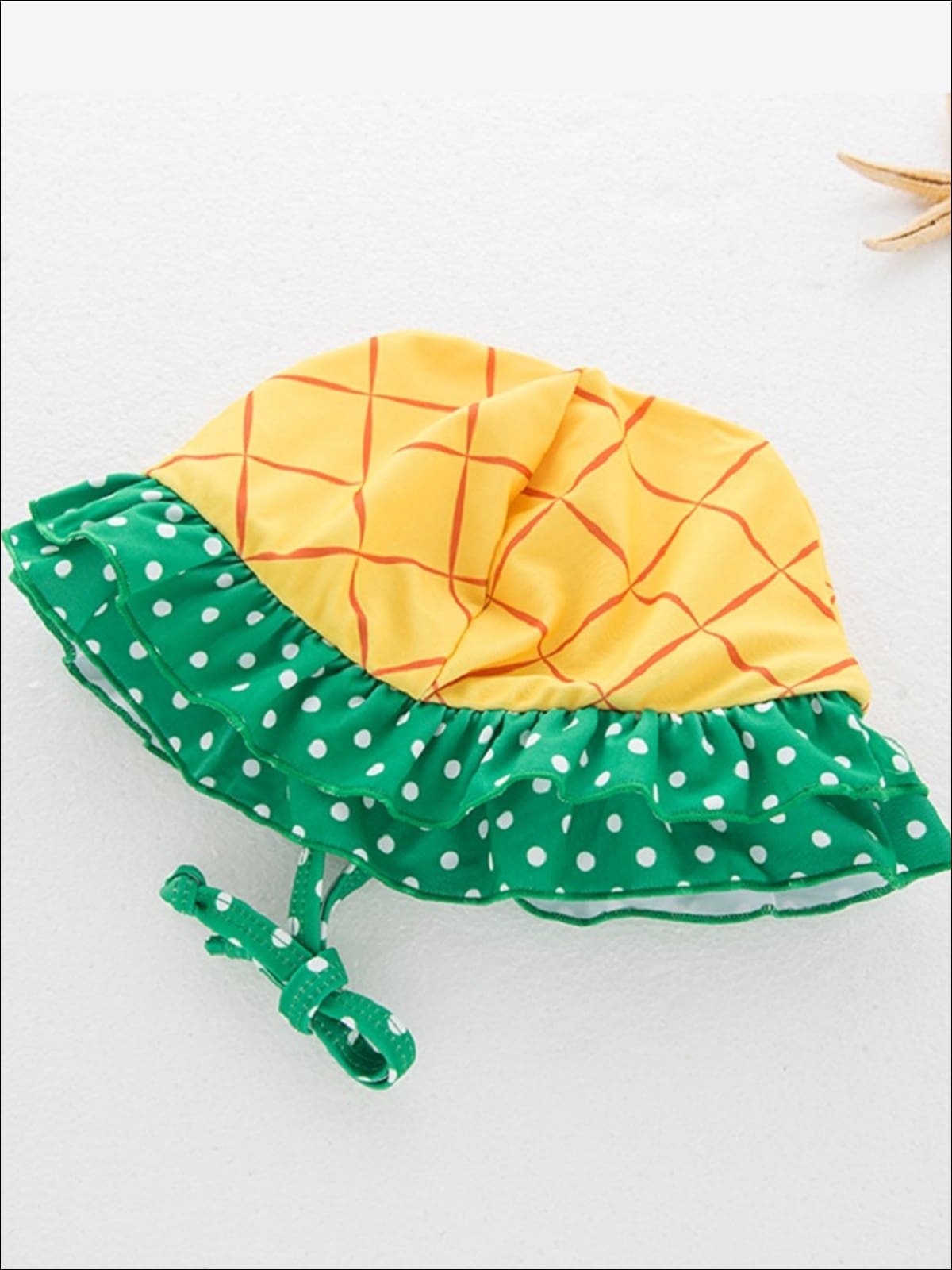 Girls Polka Dot Print Pineapple Two Piece Swimsuit With Matching Hat - Girls Two Piece Swimsuit