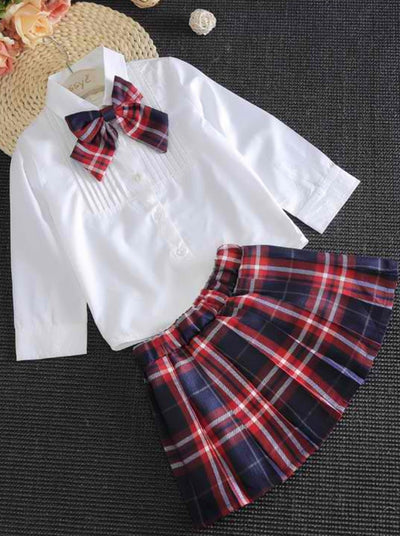 Preppy Chic Outfit | Blouse, Tie, & Plaid Skirt Set | Mia Belle Girls