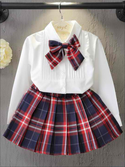 Preppy Chic Outfit | Blouse, Tie, & Plaid Skirt Set | Mia Belle Girls