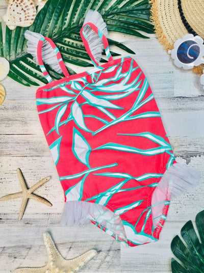 Kids Swimsuits | Girls Flutter Sleeve Side Ruffles One-Piece Swimsuit