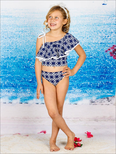 Kids Resort Wear | Girls One Shoulder Ruffle Two Piece Swimsuit