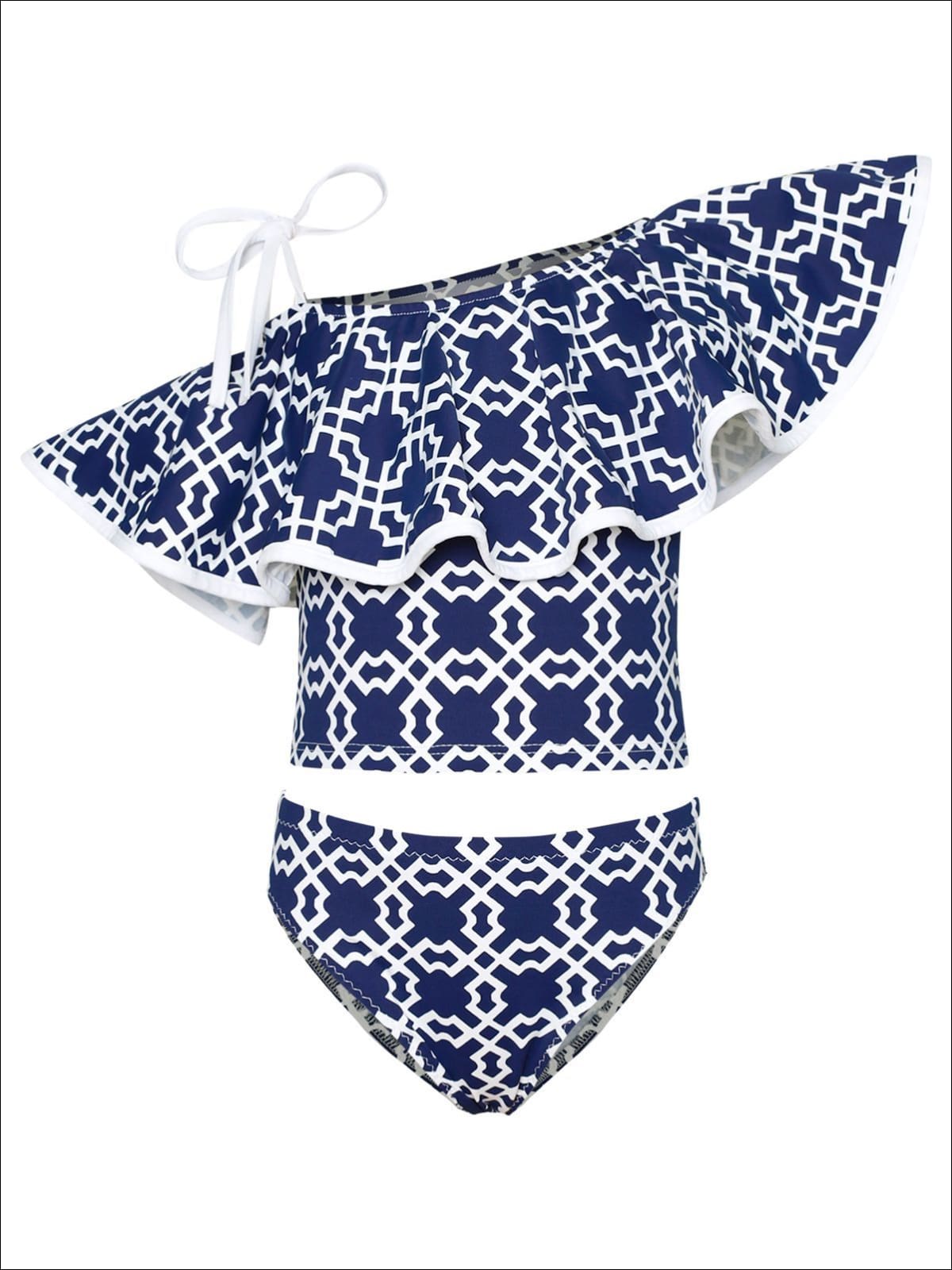 Kids Resort Wear | Girls One Shoulder Ruffle Two Piece Swimsuit