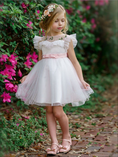 Girls Puffy Lace Flower Embroidered Dress - Girls Spring Dressy Dress