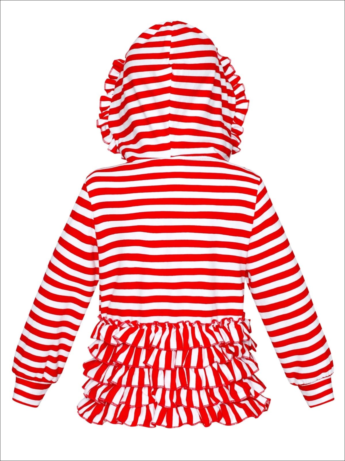 Cozy Winter Sweaters | Girls Red & White Stripe Ruffle Hoodie Cardigan