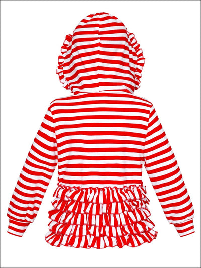 Cozy Winter Sweaters | Girls Red & White Stripe Ruffle Hoodie Cardigan