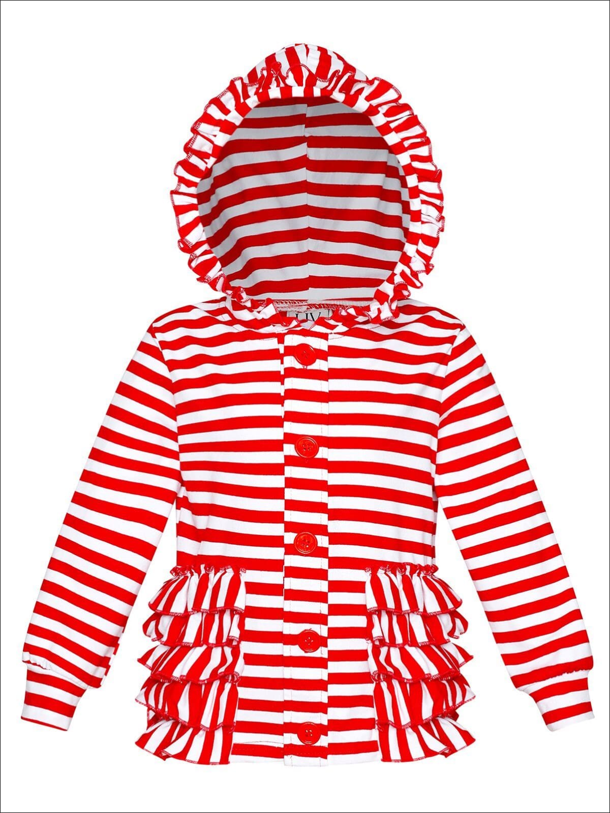 Cozy Winter Sweaters | Girls Red & White Stripe Ruffle Hoodie Cardigan