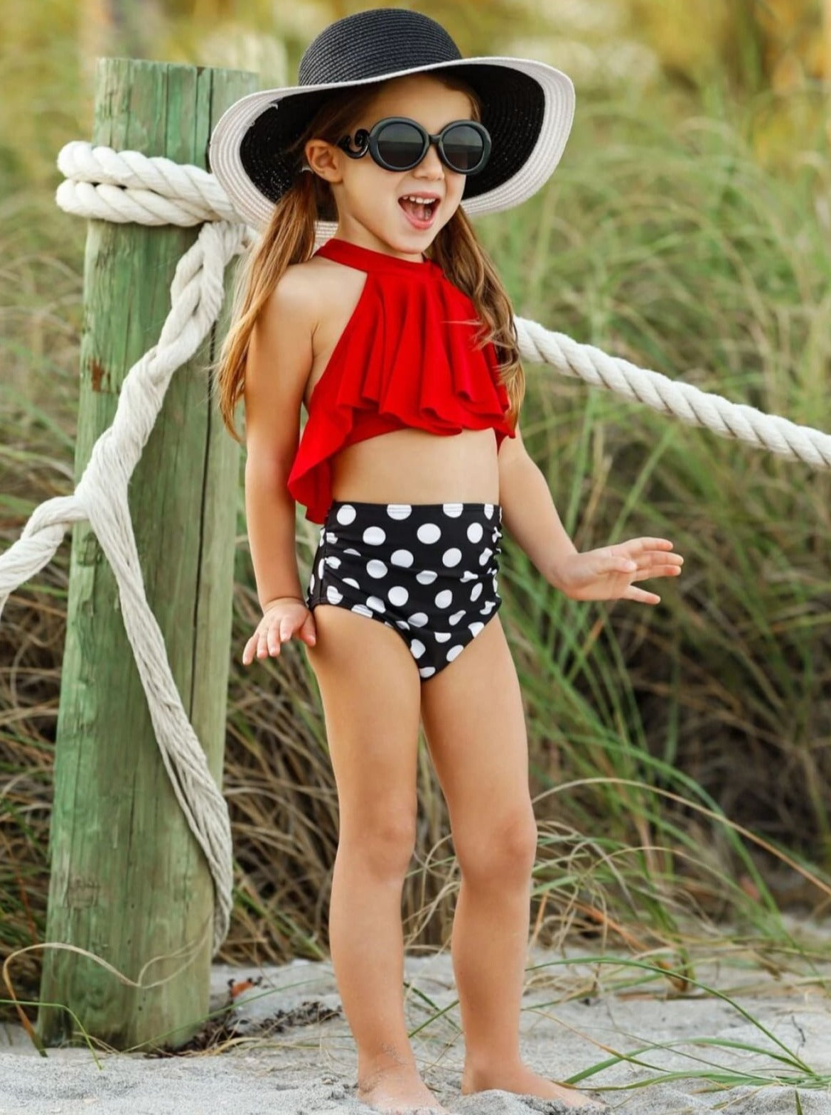 Two-Piece Girls Swimsuits | Girls Ruffle High Waist Tankini Swimsuit