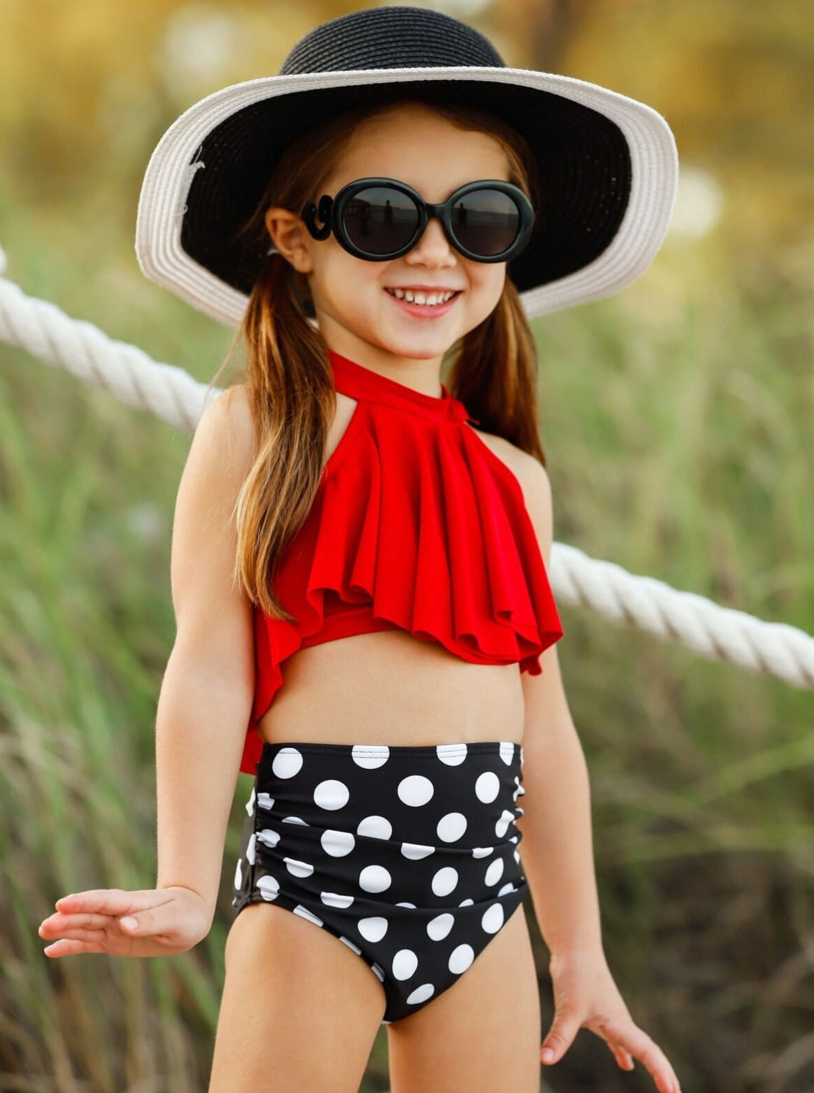 Two-Piece Girls Swimsuits | Girls Ruffle High Waist Tankini Swimsuit