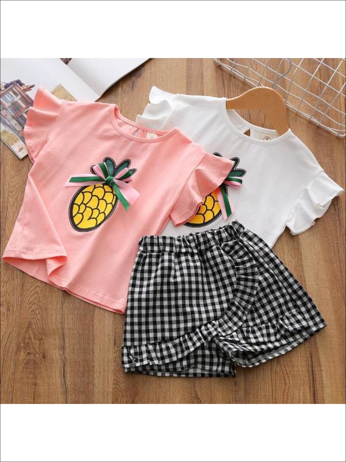 Resort Ready Kids Clothes | Girls Pineapple Top & Gingham Skort Set