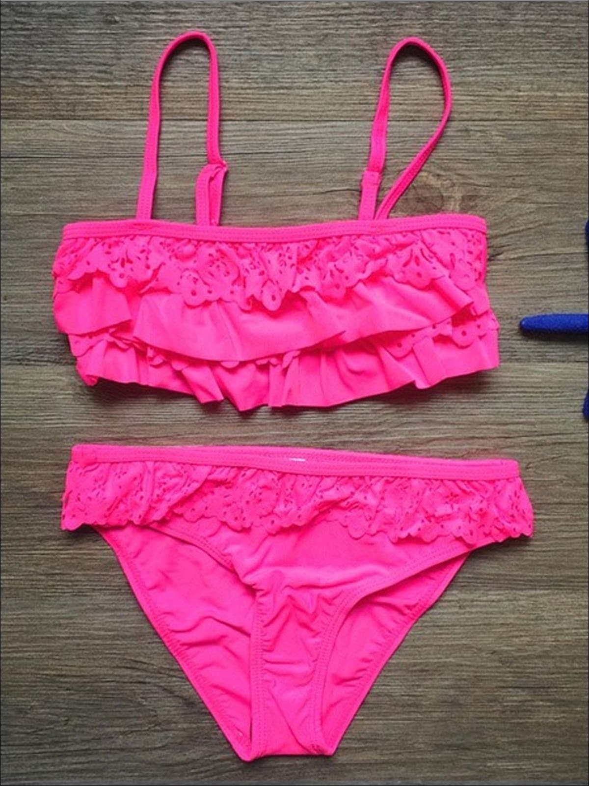 Girls Ruffled Bandeau Skirted Two Piece Swimsuit - Pink / 7Y - Girls Two Piece Swimsuit