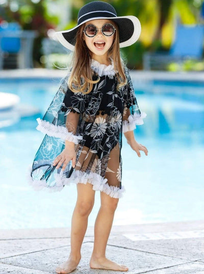 Kids Cute Swimwear | Little Girls Sheer Ruffle Swimsuit Cover Up