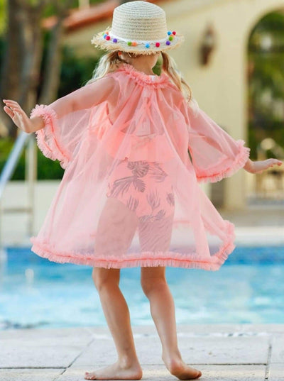 Kids Cute Swimwear | Little Girls Sheer Ruffle Swimsuit Cover Up