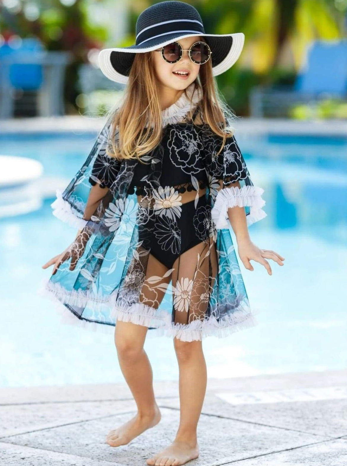Kids Cute Swimwear | Little Girls Sheer Ruffle Swimsuit Cover Up