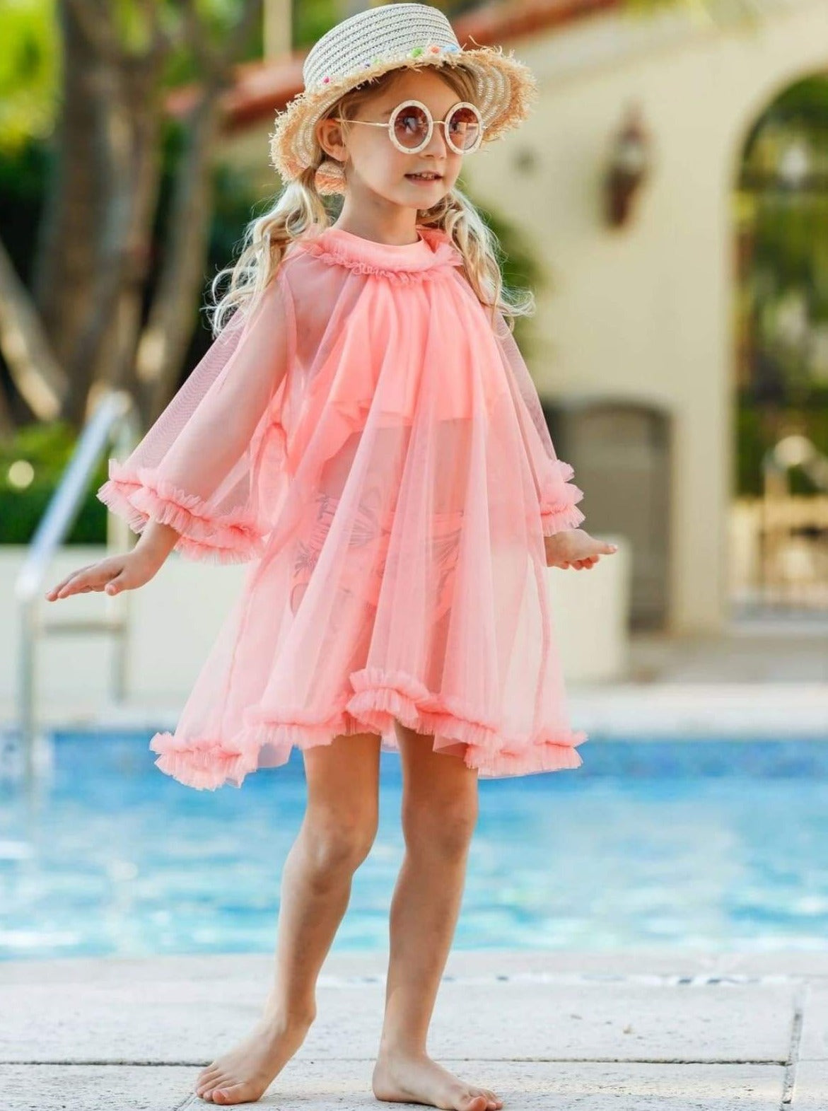 Kids Cute Swimwear | Little Girls Sheer Ruffle Swimsuit Cover Up