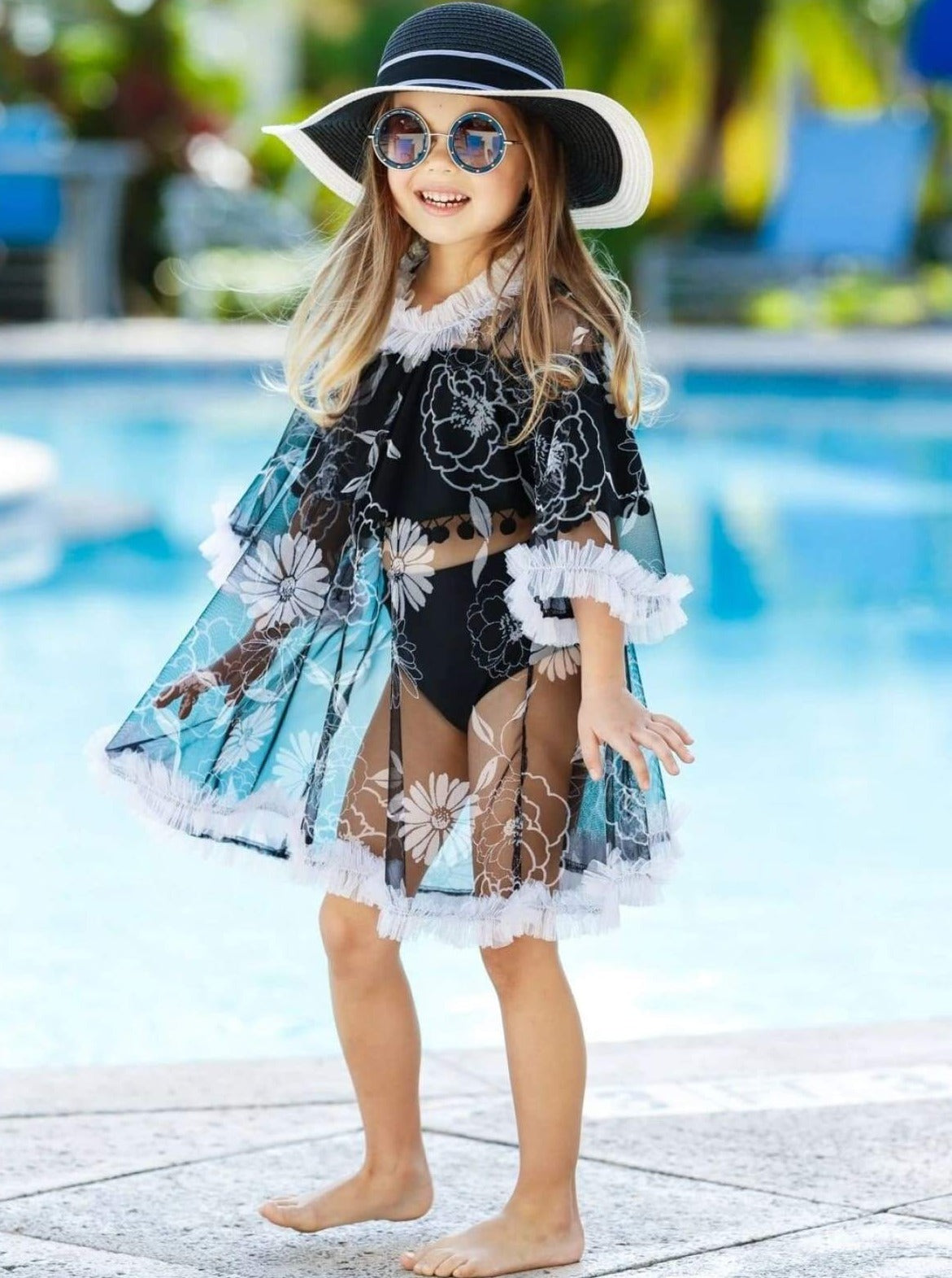 Kids Cute Swimwear | Little Girls Sheer Ruffle Swimsuit Cover Up