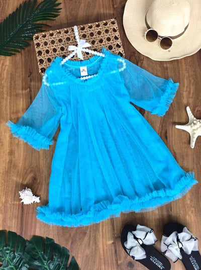 Kids Cute Swimwear | Little Girls Sheer Ruffle Swimsuit Cover Up