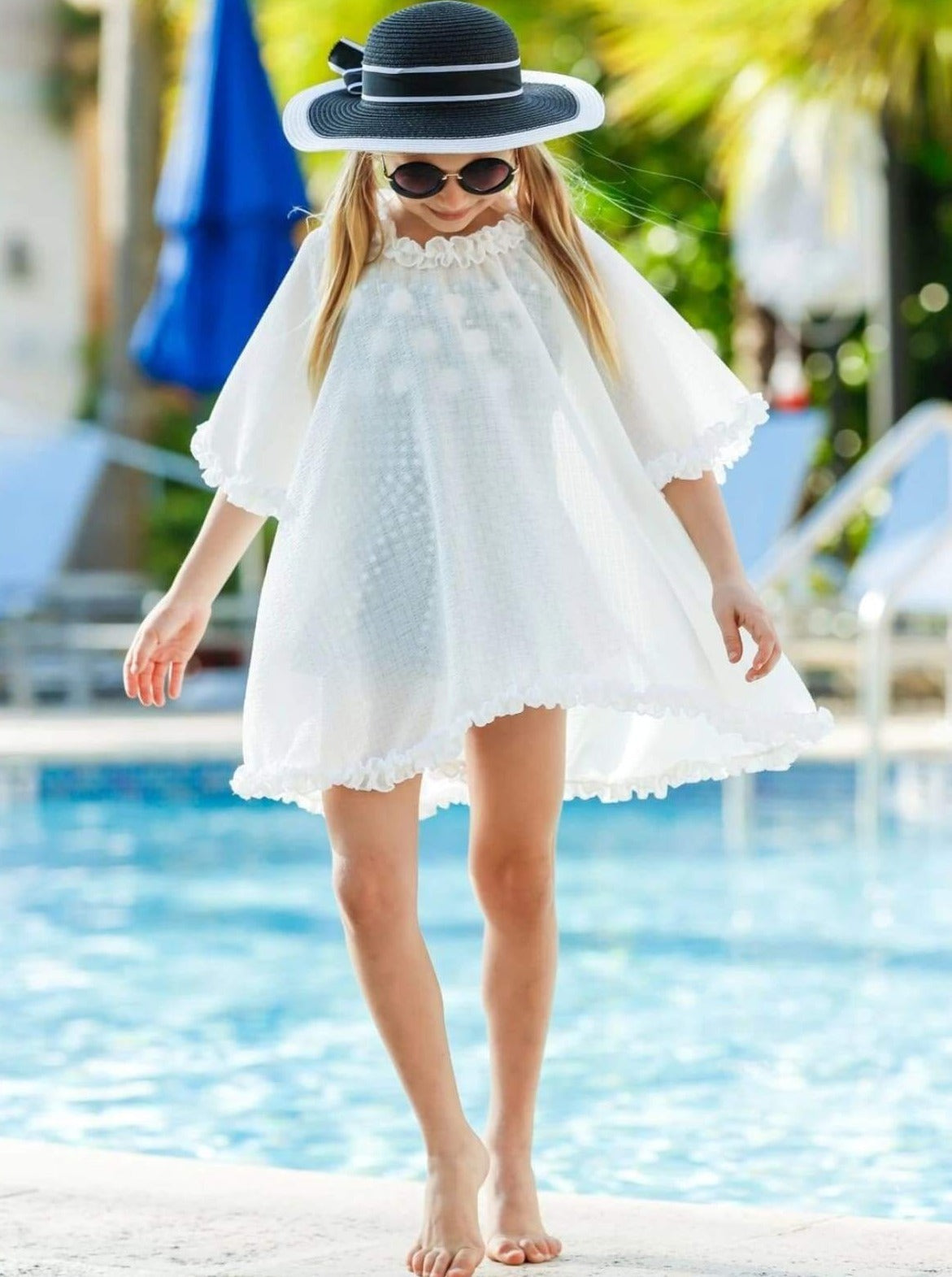 Kids Cute Swimwear | Little Girls Sheer Ruffle Swimsuit Cover Up